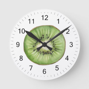 Horloge Ronde Kiwi de fruit tendance estivale aquarelle
