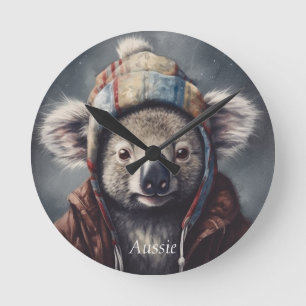 Horloge Ronde koala adorable portant casquette mignon personnali