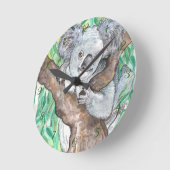 Horloge Ronde Koala dans la peinture d'arbre Eucalyptus (Angle)