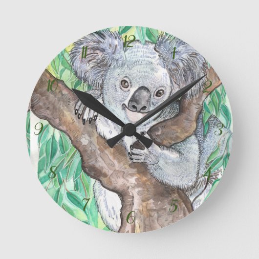 Horloge Ronde Koala dans la peinture d'arbre Eucalyptus (Recto)