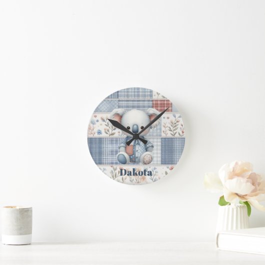 Horloge Ronde Koala en Denim Patchwork (Maison)