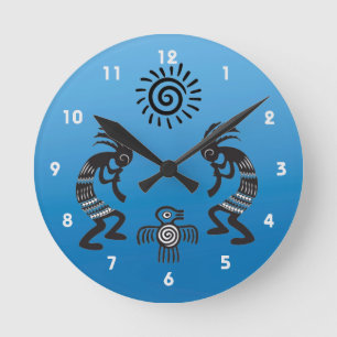 Horloge Ronde Kokopelli With Native Sun and Native Bird