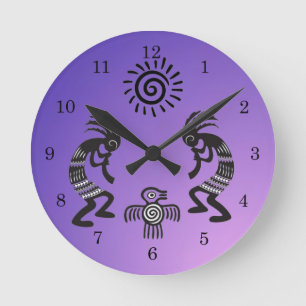 Horloge Ronde Kokopelli With Native Sun and Native Bird