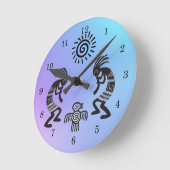 Horloge Ronde Kokopelli With Native Sun and Native Bird (Angle)