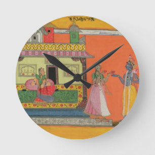 Horloge Ronde Krishna arriving at Radha's house, illustration fr
