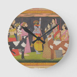 Horloge Ronde Krishna levant le mont Govardhana, de la 'Bhagav