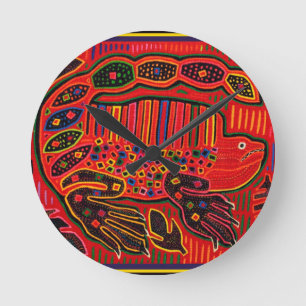 Horloge Ronde Kuna Indien Iguana Mola