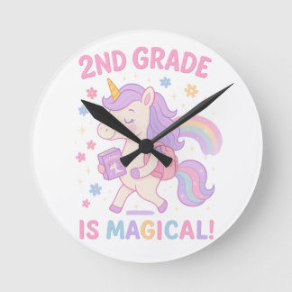 Horloge Ronde La 2ème année est Magique Unicorne Retour à l'écol