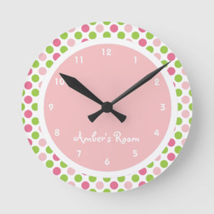 Horloge Ronde La chambre à coucher de Lime et Polka rose