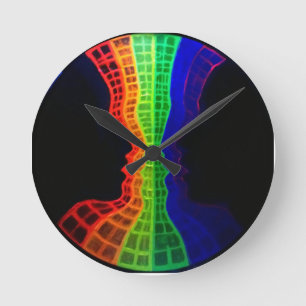 Horloge Ronde La fontaine d'amour fluorescente colorée arc-en-ci