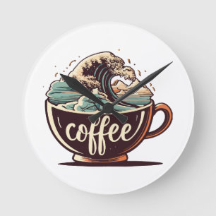 Horloge Ronde La Grande Vague De Café