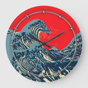 Horloge Ronde La grande vague de Hokusai dans le style coloré