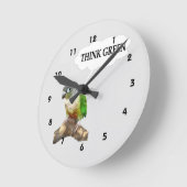 Horloge Ronde La joue verte Conure pensent le vert (Angle)