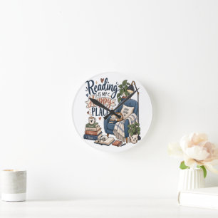 Horloge Ronde La lecture est mon endroit heureux – Conception de