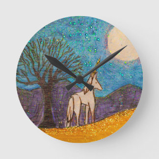 Horloge Ronde La licorne regarde la lune