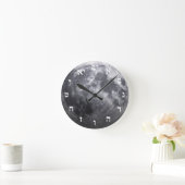 Horloge Ronde La Lune - Effet 3D - Lettres de bloc hébreu (Maison)