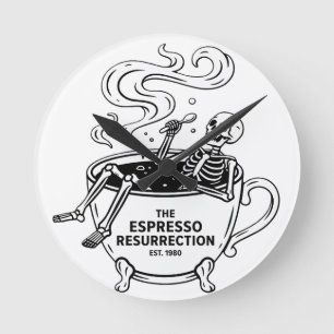 Horloge Ronde La Résurrection de l'Espresso Squelette Drôle de C