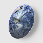 Horloge Ronde La Terre de l'espace - Effet 3D - Bloc hébreu (Angle)