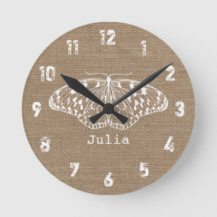Horloge Ronde La toile de jute a inspiré l'horloge de papillon