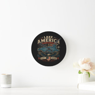 Horloge Ronde Lac Amérique États-Unis Auparavant Drôle Patriotiq