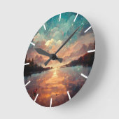 Horloge Ronde Lac Dreamlike et Sunset | Landscape (Angle)