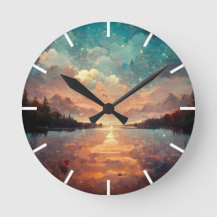 Horloge Ronde Lac Dreamlike et Sunset   Landscape