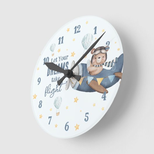 Horloge Ronde Laissez votre rêve prendre son envol Ours mignon a (Angle)