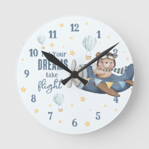 Horloge Ronde Laissez votre rêve prendre son envol Ourson mignon