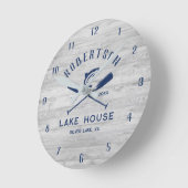 Horloge Ronde Lake House Nom de famille Rustic Grey Wood (Angle)