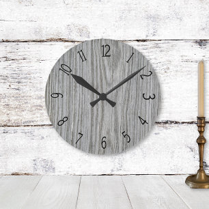 Horloge Ronde Lambris de bois gris faux