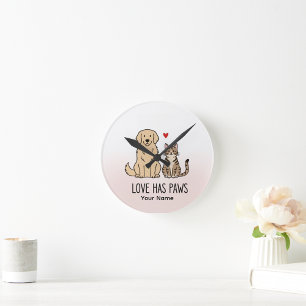 Horloge Ronde L'amour a des pattes   Illustrations minimalistes 