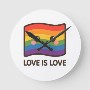 Horloge Ronde L'amour est l'amour - Kawaii Rainbow Design