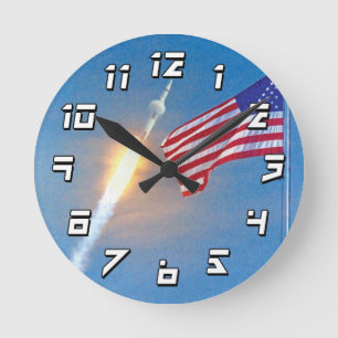 Horloge Ronde Lancement d'Apollo 11 avec le drapeau américain