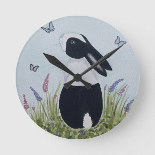 Horloge Ronde Lapin bunny néerlandais à l'aquarelle