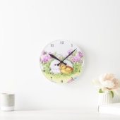 Horloge Ronde Lapin de Pâques, Caneton et Fleurs (Maison)