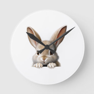 Horloge Ronde Lapin de Pâques qui regarde