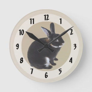 Horloge Ronde Lapin Mini Rex Brown foncé et blanc