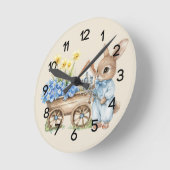 Horloge Ronde Lapin sur mesure avec fleurs bleues Nursery (Angle)