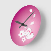 Horloge Ronde Lapins de neige japonais et Sakura (Angle)