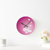 Horloge Ronde Lapins de neige japonais et Sakura (Maison)