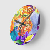 Horloge Ronde L'aquarelle Ranunculus et Iris (Angle)