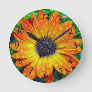 Horloge Ronde Large Golden Flower Close Up