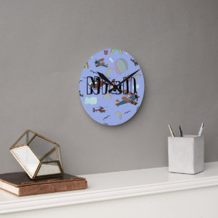 Horloge Ronde L'aviation colorée amusante