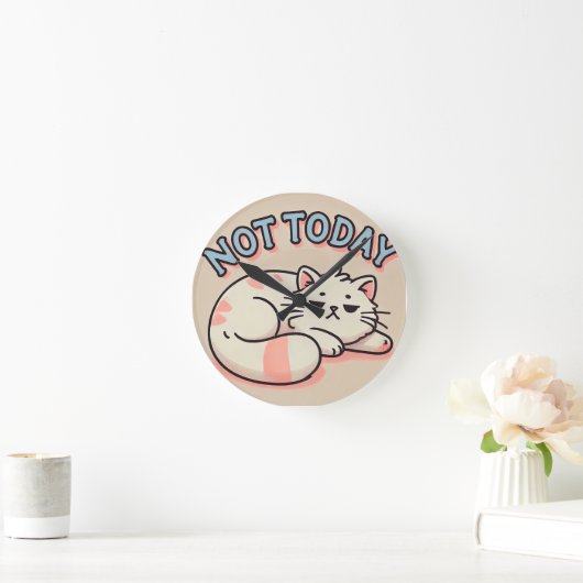 Horloge Ronde Lazy Cartoon Chat (Maison)