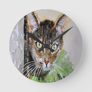 Horloge Ronde L'Curieux Tabby Cat Peinture Acrylique