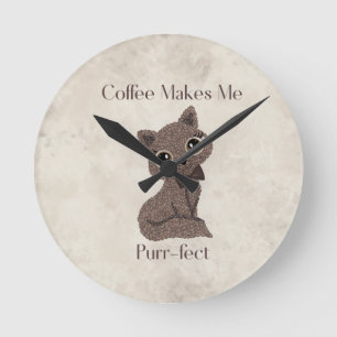 Horloge Ronde Le café me rend purr-fait-Amoureux du café-Chat-