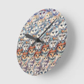 Horloge Ronde Le chat fait face au Motif Hexagon (Angle)