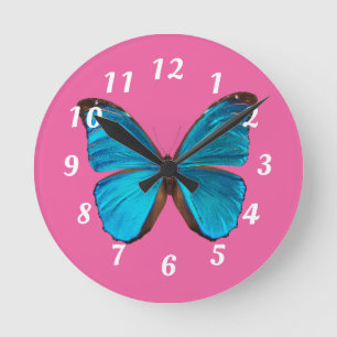 Horloge Ronde Le Clock de Cute Pink et Blue Butterfly
