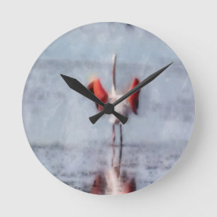 Horloge Ronde Le Flamant rose rose en aquarelle