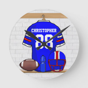 Horloge Ronde Le football rouge blanc bleu personnalisé Jersey